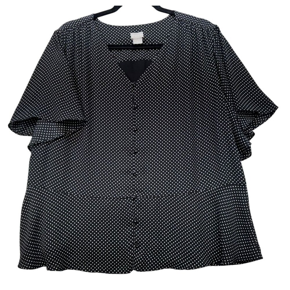 Chicos Womens Polka Dot Button Front Tunic Blouse Size 3 Black & White